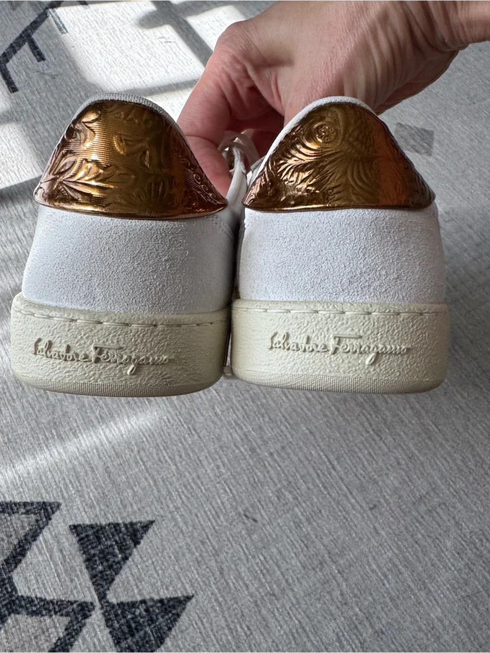 Salvatore Ferragamo Achille 2 White Gold Leather Sneakers Size 6 M NEW
